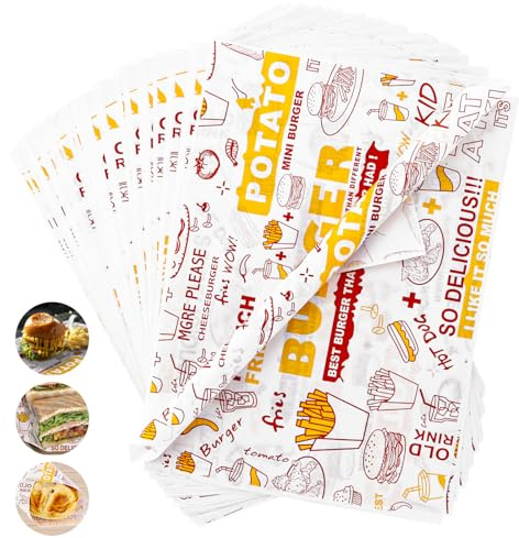SHUESS 500 Blatt Backpapier Zeitungsoptik 36x26cm Butterbrotpapier & Burger Papier, Öl- und Wasserdichtes Käsepapier, Antihaft Wachspapier für Lebensmittel, Brotpapier Bedruckt für Sandwich und Pommes