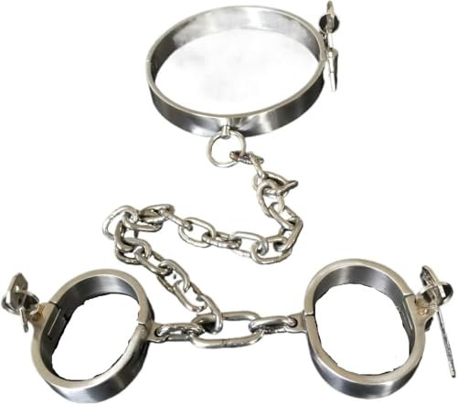 Tplkxurib Abschließbare Bondage Set mit Kragen und Handschellen,Edelstahl Hals Kragen Halsband Fesseln Sklave Handcuffs Halsbänder BDSM Halsreif Halsfessel Sexspielzeug für Männer Frauen,Silber,Frau