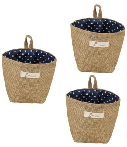 COLLBATH Cesto Portaoggetti Sospeso in Tessuto Di Iuta Da 3 Pezzi Piccolo Sacchetto A Righe Per Vasi Di Fiori Giocattoli Detriti Da Scrivania