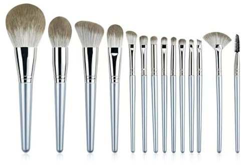 XFSRG 14 Pièces Set Pinceaux Maquillage Professionnels Poils Synthétiques Doux Manche Argenté Brosses Cosmétiques Complètes Visage Yeux