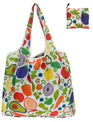 Geräumige, leichte Einkaufstasche, faltbar, wiederverwendbar, waschbar, Einkaufstasche für Outdoor-Aktivitäten und Aufbewahrung, große Handtasche, Vegetable Paradise