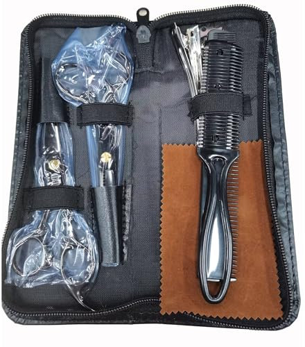 SURFOU Forbici Parrucchiere Professionali, Forbici sfoltenti da 6,7 pollici-In acciaio inossidabile, Set da 9 pezzi con pettine, Adatto per uomini/donne/pets/uso domestico e saloni, Nero