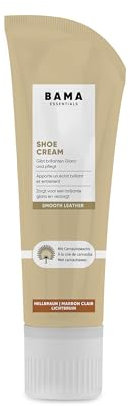 Bama Shoe Cream mit Carnaubawachs für optimale Pflege - für Glattleder, genarbtes Leder und TEX-Materialien, mit Schwammaufträger, 75ml, Hell Braun.
