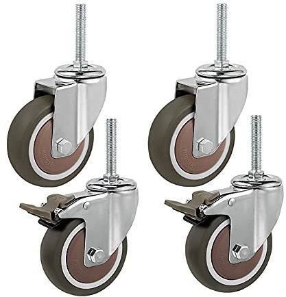 Ruedas giratorias para andamio, vástago roscado M12×60 mm con Freno, 3/4 Pulgadas, 400 kg, Paquete de 4, con Tornillo