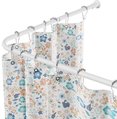 Asta per tenda da doccia a forma di L, regolabile 68-96 cm × 68-96 cm, asta per doccia angolare in acciaio inox, impermeabile e antiruggine, asta per tenda a 90 gradi, include 12 anelli (bianco)