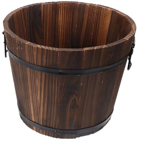 TOYANDONA Jardinière en Bois Massif pour Plantes Succulentes Et Légumes, Balcon Et Jardin, Grand Seau en Bois Trou De Drainage, Traitée Contre L'humidité, Design Rétro Polyvalent