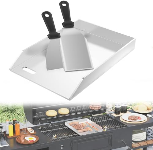 YRHome Plancha Grillplatte 20x30x4cm - 4mm Edelstahl Grillblech für Gas & Holzkohle, mit Grillspachtel & Schaber - Rostfrei, hitzebeständig - Universal für BBQ, Steak, Gemüse (Ohne Griff)