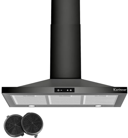 Karinear Dunstabzugshaube 90 cm Breit, A++ Abzugshaube Umluft & Abluft, 329 m³/h Wandhaube mit Touch-Bedienung und LED-Beleuchtung, 3 Stufen, mit CBCF002 Aktivkohlefilter