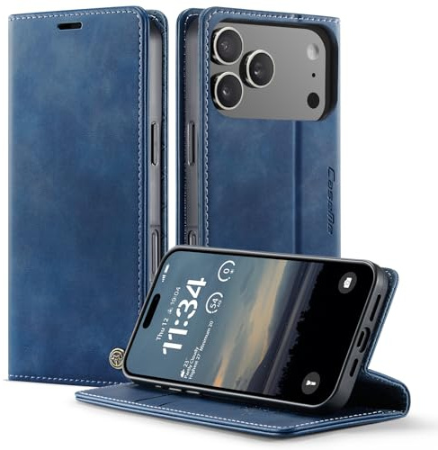 owlhold Coque iPhone 17 Pro Housse Antichoc en Cuir PU Premium Fentes Cartes Etui [Blocage du Signal RFID] Pochette de Portefeuille avec Fonction Support Case à Rabat pour iPhone 17 Pro - Bleu