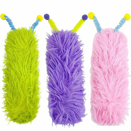 Speedy Panther Interactive Catnip Toys for Indoor Cats, 3 Pack Plush Pillows, Self-Play Kitten Chew and Kick Toys (Caterpillar Design)