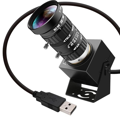 IFWATER 48MP USB Webcam 8K Ultra HD Color Camera with 5-50mm 10X Manual Optical Lens 6000P Industrial Security Video Camera Close-Up Zoom Function Plug-and-Play for Windows, Linux, Mac OS