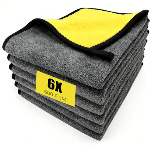 Xiqiggi Set de 6 Bayetas Microfibra Coche, Paños Microfibra Suaves, Absorbentes y sin Pelusas, no Rayan la Pintura Secado Rápido para Coche para Pulir, Cuidar, 40 × 30 cm