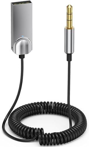 Bluetooth Aux Adapter Auto, C-ar Aux B-luetooth 5.0 Wireless Receiver Geflochtener USB auf 3,5-mm-Klinkenadapter mit integriertem Mikrofon für Auto-Audio-Lautsprecher und Heim-Audio