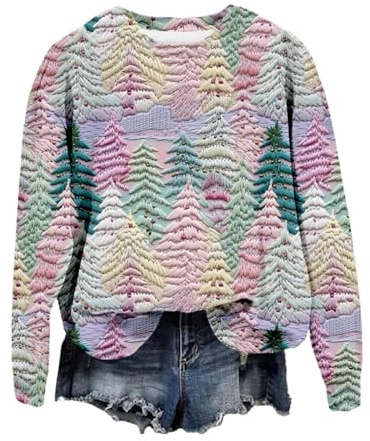 Generisch Jersey de Navidad para mujer con capucha con estampado navideño para mujer, corte holgado, manga larga, cuello redondo