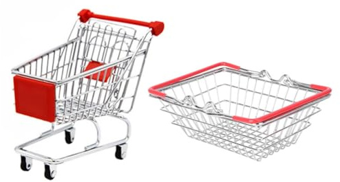 Toyvian Creative Iron Snack Fries Basket Pretend Shopping Cart and Grocery Basket for Kids, Lightweight Playhouse Toy for Boys and Girls, Sturdy Pretend Shopping Toy Set