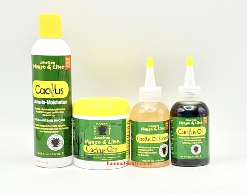 Jamaican Mango & Lime Cactus Hair Care Set 4 Items ( Leave-In Moisturizer, Cactus Gro, Cactus Oil, Cactus Oil Serum )
