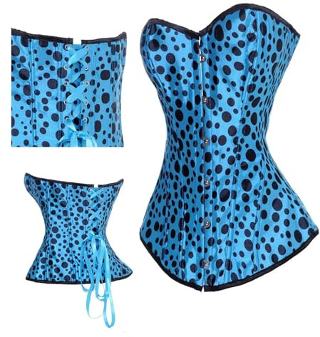 Damkorsett med prickig bustier och snörning, benad(Blue,S)