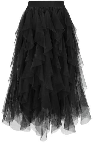 WERFORU Jupe en tulle élastique pour femme - Jupe midi - Jupe mi-longue - Jupe tutu pour carnaval et fête, a-noir, XXL