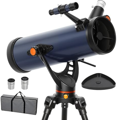 Outsunny Telescopio Reflector Astronómico, Apertura de 114 mm, 40X/100X, 1000 mm Telescopio Astronómico para Adultos, Principiantes y Niños, con Trípode Ajustable y Bolsa de Transporte