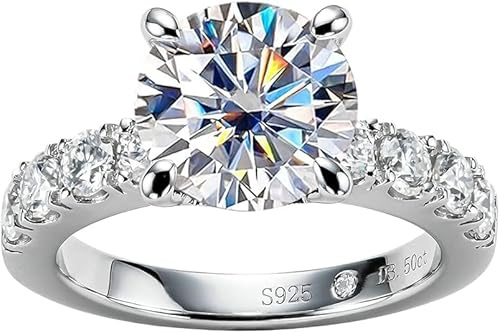 aomoso Bague pour Dames - 3.5CT Bague en Moissanite - avec GRA Certificat, Argent pur 925,Moissanite Taille Ronde, Couleur D, Grade VVS1, Convient pour: Date/Tous les Jours/Mariage/Anniversaire