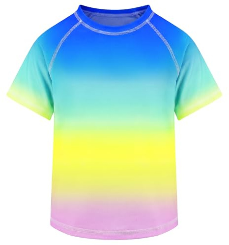 Tokeya Jungen Rashguard Schwimmshirt UPF 50+ Kinder Rundhals Kurzarm UV Schutz Badeshirt Trocknend Sonnenschutz Bademode Tops Surfen Strand Schwimmen Sport Shirt für 10-11 Jahre, Farbverlauf Blau