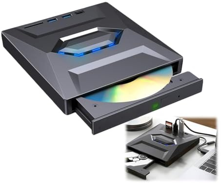 Extern Blu-ray-enhet USB 3.0 och typ-C, bärbar 6X BD/DVD/CD-brännare skrivläsare med USB-hubb och SD/TF-kortläsare, optisk enhet för bärbar dator