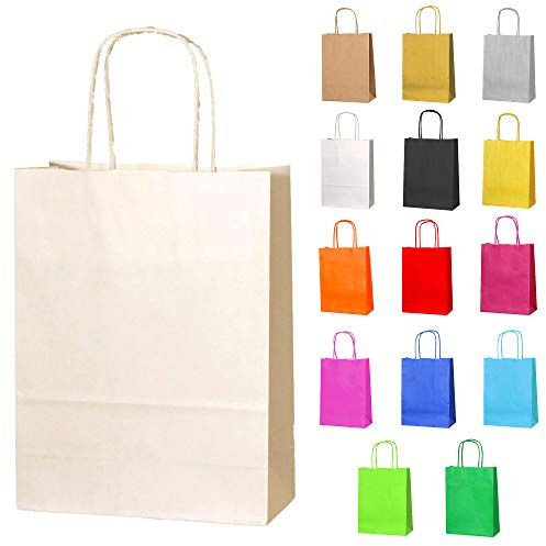 Thepaperbagstore 10 Creme Kleine Papiertüten mit Henkel 18 x 22 x 8 cm | Farbige, recycelbare Kraftpapiertüten für Süßigkeiten, Geschenke, Hochzeiten, Partys & Events.