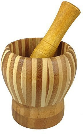 Mortier avec pilon en bois fin hachoir bandes