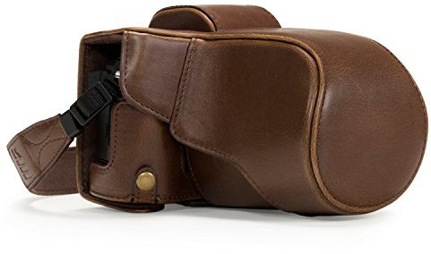 MegaGear Olympus OM-D E-M5 Mark II 12-40mm Ever Ready Leder Kamera-Case mit Trageriemen und Batteriezugang Dunkelbraun MG991