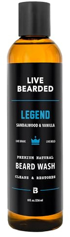Live Bearded Beard Wash, 8 fl oz - Water-Based Face Cleanser with All-Natural Ingredients for a Gentle, Deep Clean - Made in the USA | Legend Scent - Sandalwood, Vanilla