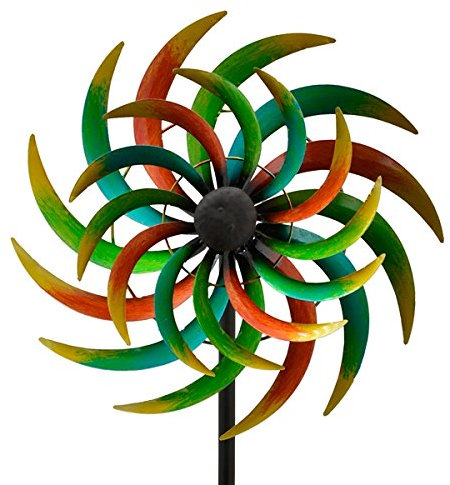 E-X WINDRAD °Art Ferro ° Sonne ° Metall° Windspiel° GARTENSTECKER° 42 x 16,5 x 170 cm
