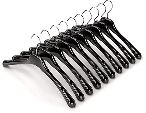 Mainetti Appendini per Abiti Bretellati, Maglieria, Grucce in Plastica, Sottili, Salvaspazio, con Notches, per Lingerie, Costumi da Bagno, Set di 10 pezzi, Nero Lucido con Gancio Zincato, 38cm