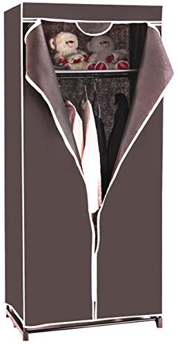 COSTWAY Kleiderschrank Stoff, Stoffschrank mit Kleiderstange & Ablage, Stoffkleiderschrank, Faltschrank, Textilkleiderschrank für Wohnzimmer, Schlafzimmer, Keller, 74 x 50 x 172 cm (Braun)