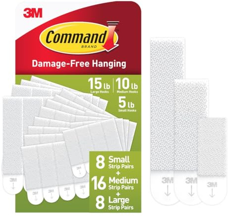 Command 15, 10, & 5 lb Large, Medium and Small 32 Pairs Picture Hanging Strips (64 Strips), Damage-Free Hangers for Picture Frames, No Tools Required, Great for Home Room Wall Decor, White Adhesive