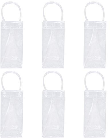 Lot de 6 sacs à glace en PVC anti-fuite avec poignée de transport, rafraîchisseur de bouteille de champagne