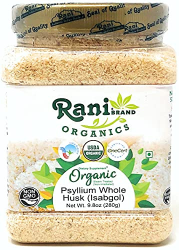 Rani Organic Psyllium Whole Husk Powder (Isabgol), Dietary Fiber Supplement, USDA Organic 9.8oz (280g) PET Jar ~ All Natural | Vegan | Gluten Friendly | Non-GMO | Indian Origin