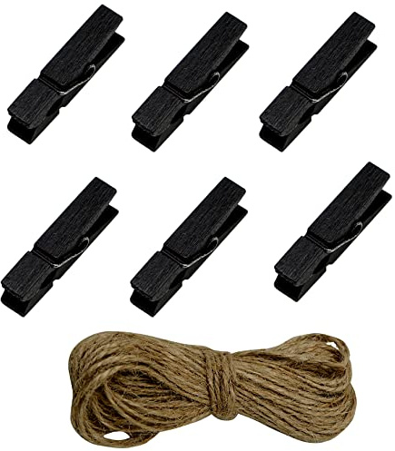 Yansanido Mini Pinzas de Ropa, 100 Piezas de 1,3 Pulgadas (3,5 cm) de Madera Resistente, Mini Pinzas de Ropa con Cordel de Yute multifunción, para Fotos, Manualidades, decoración de Papel
