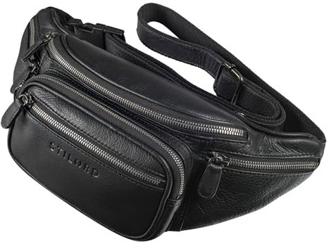 STILORD große Leder-Bauchtasche schwarz - Vintage Gürteltasche für Herren, Damen & Kinder - Retro Hüfttasche für Jogging, Festival, Urlaub 'Caspar'