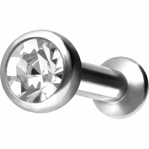 PIERCINGLINE Chirurgenstahl Labret Stecker Innengewinde | FLAT DISC + KRISTALL | Piercing Ohr Lippe Nase | Farb & Größenauswahl