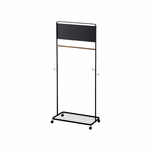 YAMAZAKI TOWER Kinder-Garderobe mit Tafel aus Stahl- mit Holzstange, Magnetwand & Gitterablage, auf Rollen - 33 x 68,5 x 140 cm, japanisches Design, schwarz