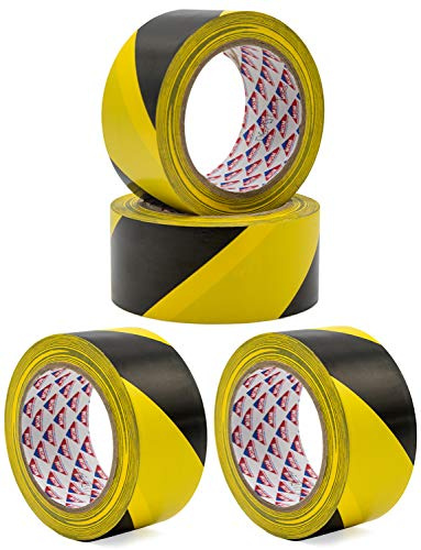 Hermax 4 Warnband Rollen - 50mm x 33m PVC Klebeband Schwarz-Gelb - Absperrband Sicherheitsmarkierung