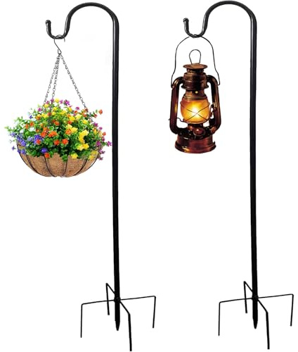 XVZ Garten Schäferhaken, 2 Stück 96cm Hirten Haken, Metall Gartenstab mit Haken, für Blumenampel, Halterung, Vogelhäuschen, Blumentöpfen, Laternen, Gartenlichter, Hochzeitsdekor (Schwarz)