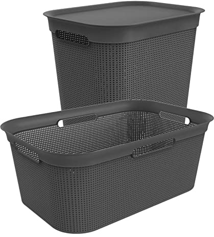 Rotho Brisen Wäschekorb-Set 2-teilig 50 L und 41 L aus Kunststoff Anthrazit | Wäschesammler im 2-teiligen Set, Brisen Design, 50 L und 41 L Fassungsvermögen, PP-Material, Wäscheaufbewahrung in Anthrazit