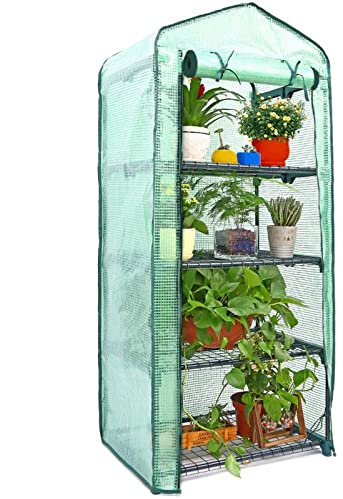 AMOS 4-Tier Greenhouse, Portable Outdoor Planter Stand with Removable Waterproof PE Roll-Up Cover, 158 x 49 x 69 cm