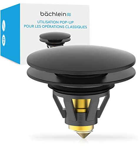 Bächlein Universeller Pop Up Waschbeckenstöpsel - Abflusssieb in Matt Schwarz für Waschtische - 40mm Abfluss Ablauf Ventil-Stopfen mit Haarsieb