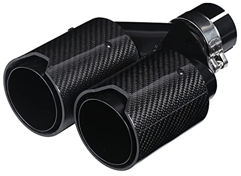 Punta de Escape, Fydun Universal Entrada de 63 Mm Salida de 93 Mm Tipo Y Negro Fibra de Carbon Acero Inoxidable Puntas de Escape de Doble Salida Tubos de Cola para Rendimiento M