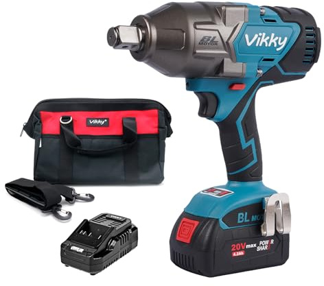 Vikky Set avvitatore a percussione a batteria senza spazzole da 3/4, 20 V, 1500 Nm, 4 marce, azionamento metrico.