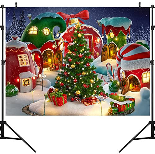 Weihnachtsdorf-Hintergrund für Fotografie, Winterwunderland, Schnee, Kiefer, Hintergrund, Weihnachten, Märchen, animierte Kinder, Party, Dekoration, Banner, Zubehör, Fotostudio-Requisiten, 3 x 2,4 m,