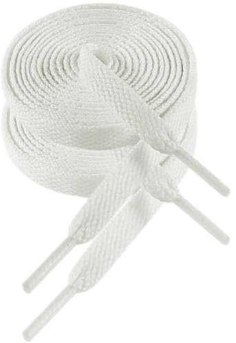 VSUDO 120 cm Länge Weiß Flach Sneaker Schnürsenkel, 8mm Breite Weiss Turnschuhe Schuhband, White Sneaker Shoelace, Ersatz Sportschuhe Schnürsenkel für Frauen oder Männer (2 Paare-Weiß-120cm)