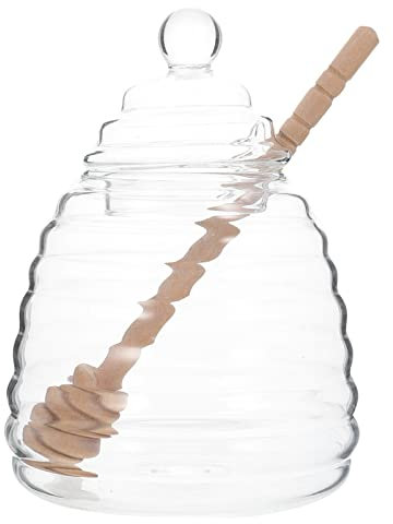 DOITOOL Honey Jar with Dipper and Lid, Glass Honey Pot Honey Containers with Dipper, Heat-Resistant Honey Dispenser Glass Honey Holder for Home Kitchen